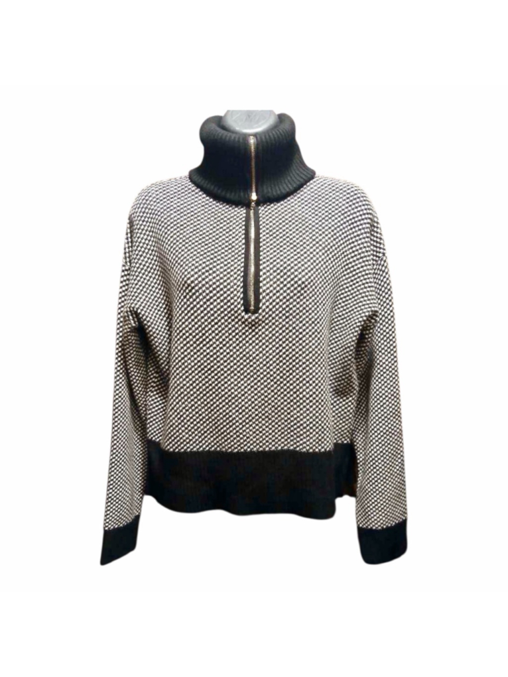 Rachel Zoe Women's Small Black & White Houndstooth 1/4 Zip Pullover JC498